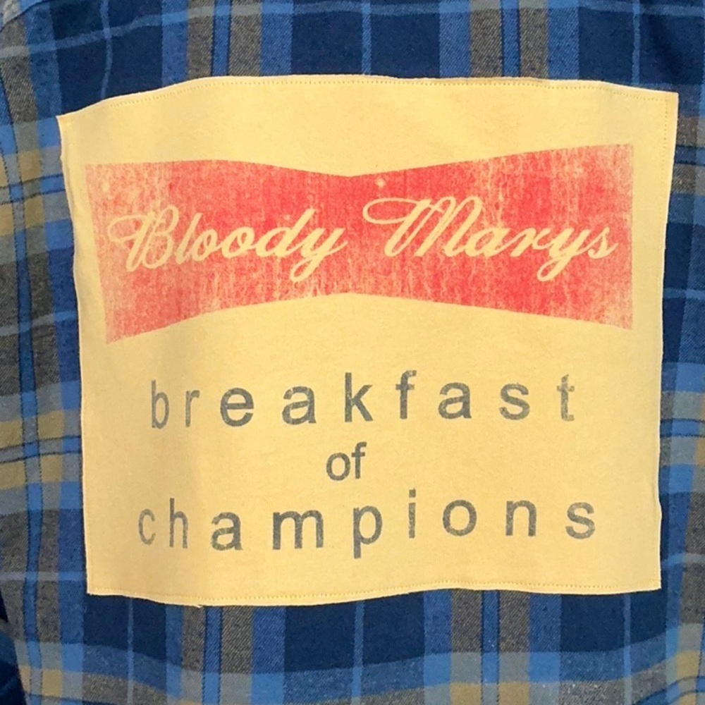 Bloody Mary Alcohol Theme T Shirt Flannel Upcycled Top Beach Party Festival - Picture 2 of 7